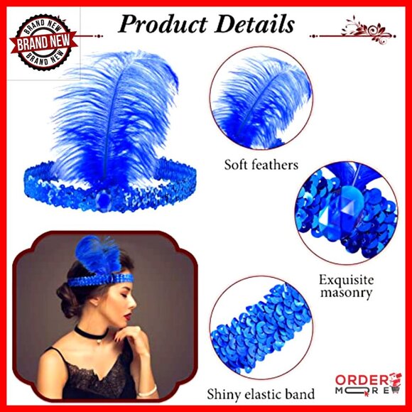 30-Piece Flapper Headband Set for Women, 1920s Costume Accessory, Stretchy main image 5